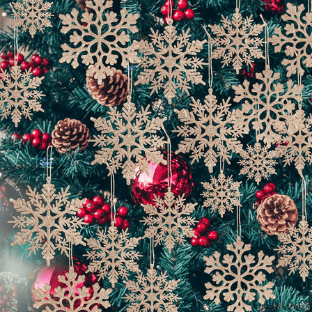 Jingke 36 Pack Plastic Gold Snowflake Ornaments , Decorations for Christmas Tree
