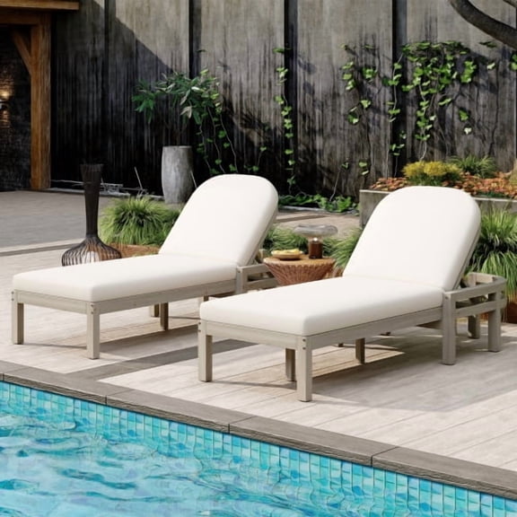 Jingke Outdoor Chaise Lounge Set of 2, Premium Acacia Wood Patio Recliner with Arched Backrest, 5-Position Adjustable Backrest, Outdoor Lounge Chair for Poolside, Backyard, Deck & Lawn (Gray)