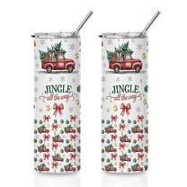 Jingle All The Way Christmas Red Truck Skinny Mug, Stainless Steel Insulated Travel Coffee Cup with Lid & Straw