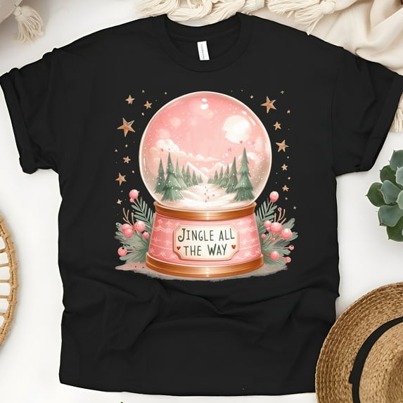 Jingle All The Way T-Shirt | Snow Globe Holiday Graphic Tee, Black, Size 2XL