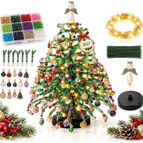 Jingle Beads Christmas Tree, DIY Beaded Christmas Tree Kit with Lights ...