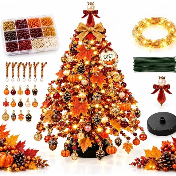 Jingle Beads Christmas Tree, DIY Beaded Christmas Tree Kit with Lights ...