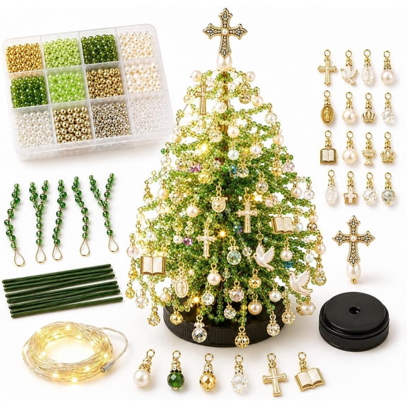 Jingle Beads Christmas Tree Kit, 2026 New DIY Beaded Christmas Tree Kit, with Metal Frame, Sparkling Tabletop Decor for Autumn, Winter & Christmas Halloween Celebrations