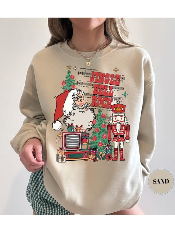 Jingle Bell Rock Christmas Sweatshirt, Retro Santa & Nutcracker Sweater, Vintage Holiday Graphic Gift