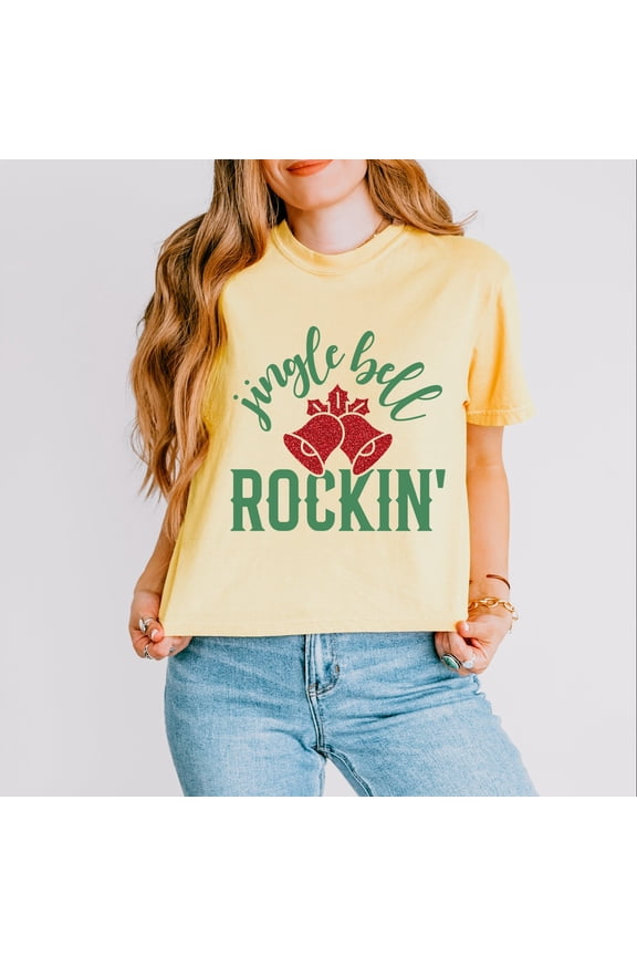 Jingle Bell Rockin' Bell Glitter - Womens Boxy Crop Top