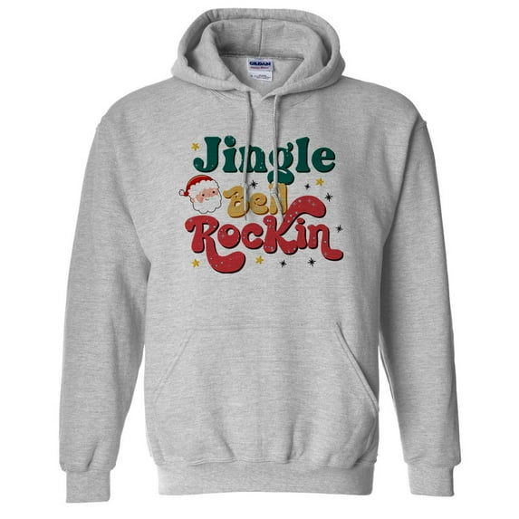 Jingle Bell Rockin' Hoodie Sweatshirt Unisex X-Large Grey