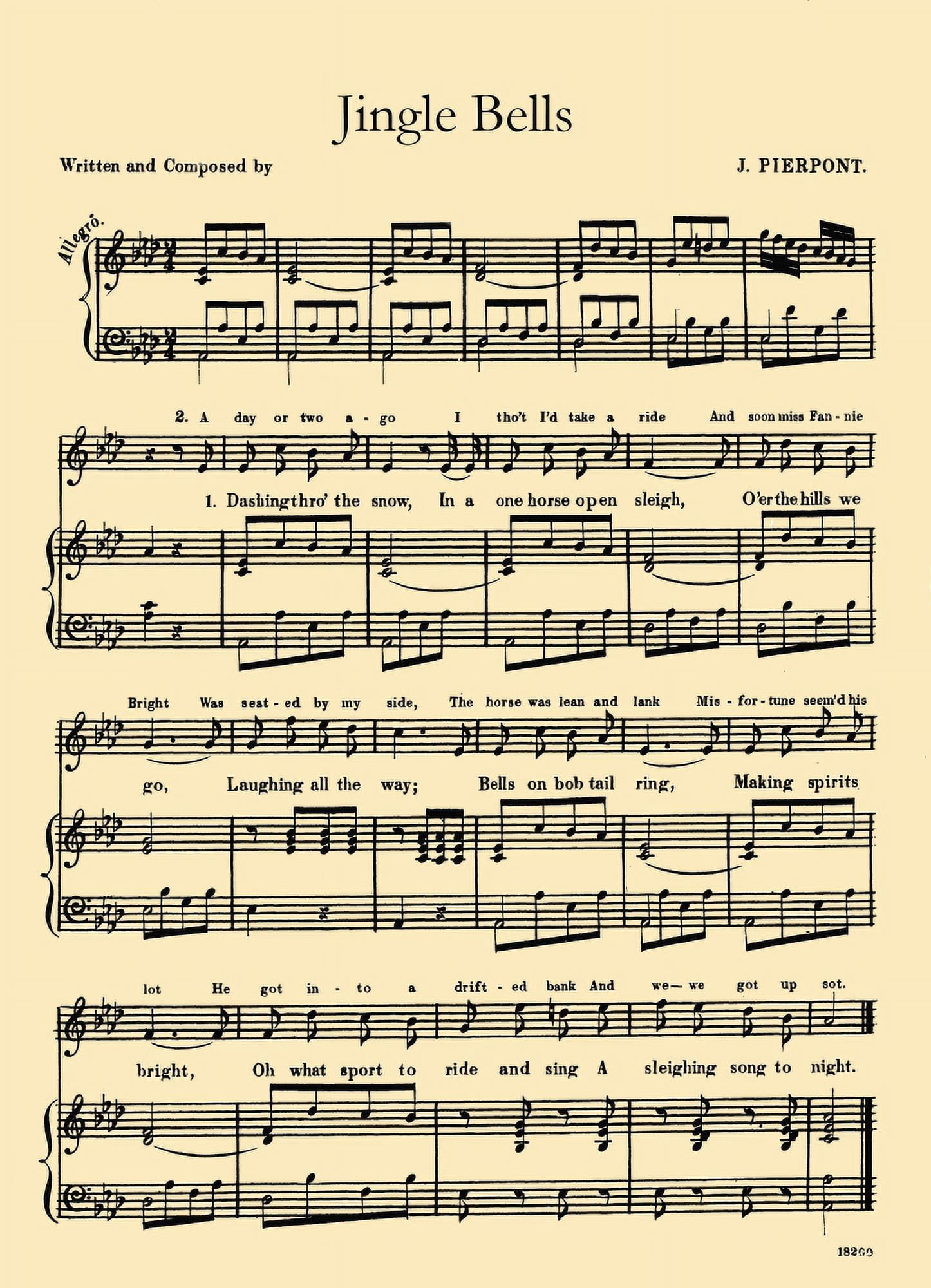 Jingle Bells 1 Pierpont James (1822-1893) Canvas Art - Jingle Bells 1 (18 x 24)