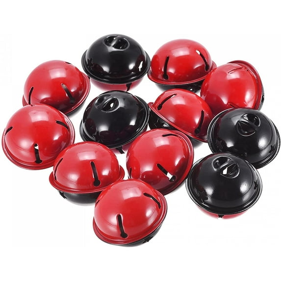 Jingle Bells, 64pcs 40mm Colorful Craft Christmas Jingle Bell with Star Cutouts for DIY, Christmas Holiday Party Decoration, Key Chain, Black/Red