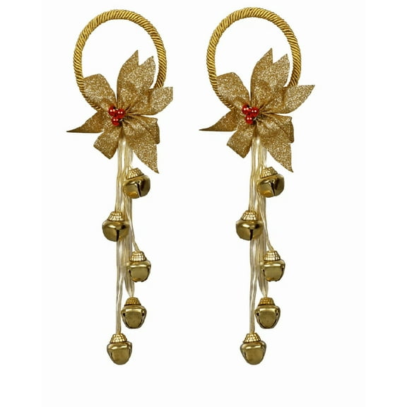 Jingle Bells Christmas Holiday Door Knob Hanger Decoration - Set of 2 (Gold)