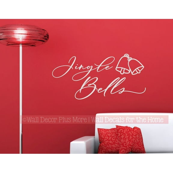 Jingle Bells Christmas Sticker - Holiday Vinyl Wall Art Decal - Winter Quote Decals for Walls - Christmas Quotes Wall Decor Adhesive Wall Lettering - 23x11- Inch, Light Gray