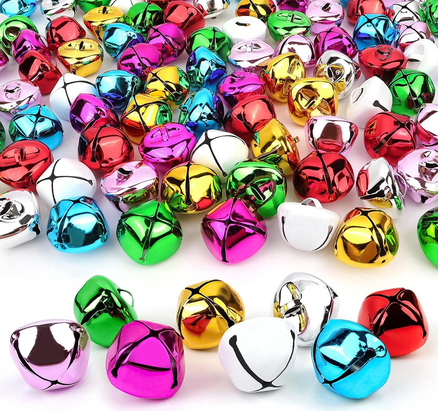 Jingle Bells for Crafts,1 Inch Large Multicolored Jingle Bells Bulk, 8  Colors Decorative Bells for DIY Christmas Festival Home Wreath Decorations,  50 Pcs 