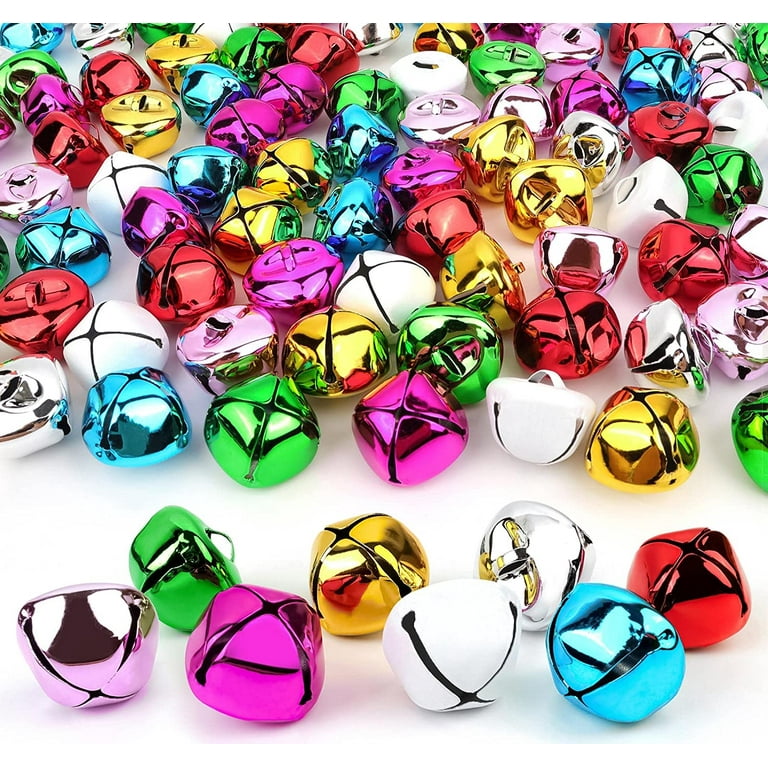 Menkey Jingle Bells for Crafts,1 inch Large Multicolored Jingle Bells Bulk, 8 Colors Decorative Bells for DIY Christmas Festival Home Wreath Decorations, 50