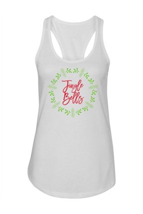 Jingle Bells Cursive Script Tank Women - Women Racer Back, White, Xtra Small