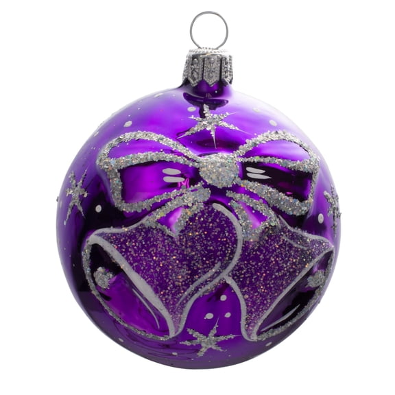 Jingle Bells Hand Blown Glass Purple Christmas Ball Ornament