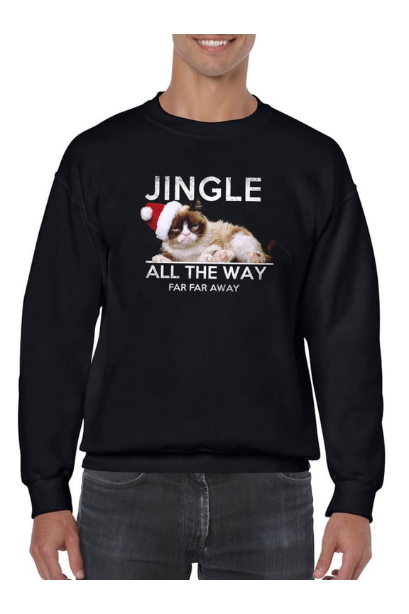 Jingle Far Far Away Grumpy Cat Sweatshirt Men -T-Line Designs, Male x-Large