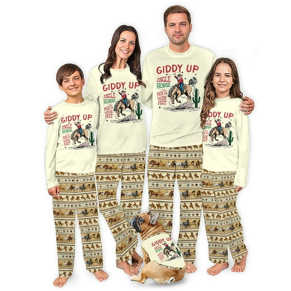 Jingle Horse Family Christmas Pjs Matching Sets, Santa Western Pajama Set With Extended Sizes