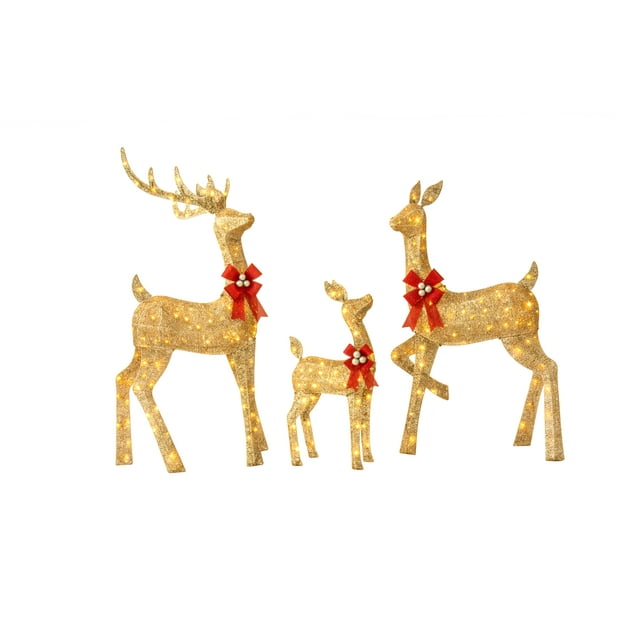 Jingle Joy 3Piece Large Lighted Outdoor Christmas Deer Set with LED