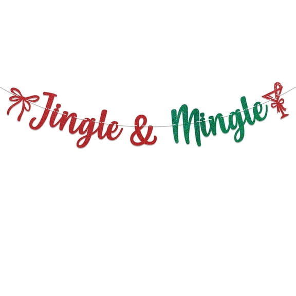 Jingle & Mingle Banner - Red Coquette Martini Theme Friendsmax Party Decor, Christmas Winter Holiday Party Decorations Red & Green Glitter