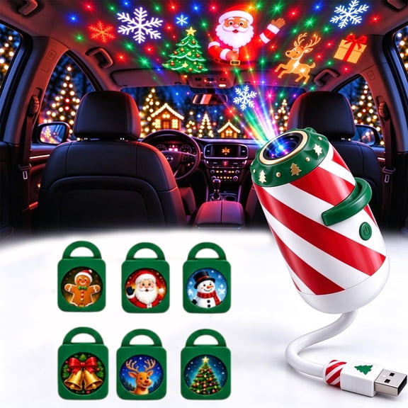Jingle Ride - 2026 Jingle Ride Car Projector, Hd USB Holiday Projection Lamp Plug and Play with 6/12/24 Interchangeable Christmas Slides