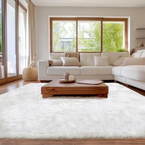 Jingle bears 10x12 White Rug Fluffy Fuzzy Faux Fur Sheepskin Rug for Living Room Bedroom Plush Soft Area Rug Rectangle