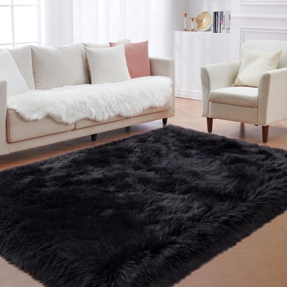 Jingle bears 3x4 Area Rug Black Faux Sheepskin Fur Rug Fuzzy Furry Plush Rug for Bedroom Living Room Entryway