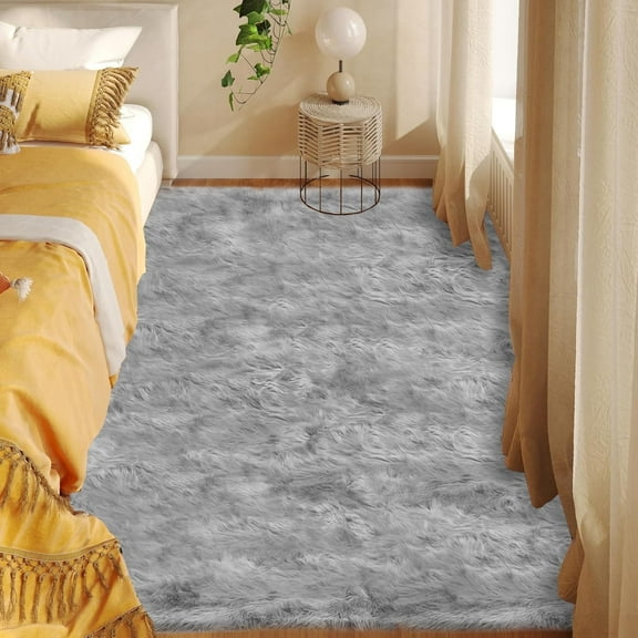 Jingle bears 4x6 Area Rug Fluffy Faux Sheepskin Fur Rug Furry Washable Gray Rug for Bedroom Living Room Entryway Rectangle