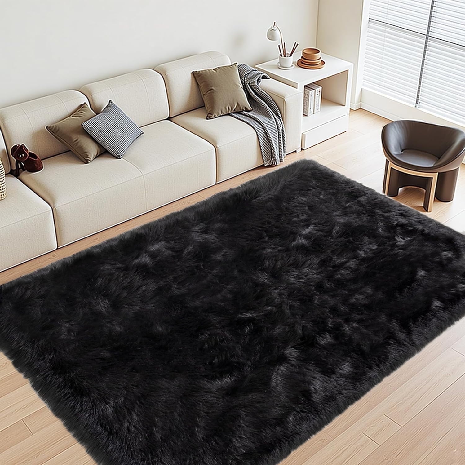 Jingle bears 4x6 Black Rug Fluffy Furry Faux Sheepskin Fur Area Rug for ...