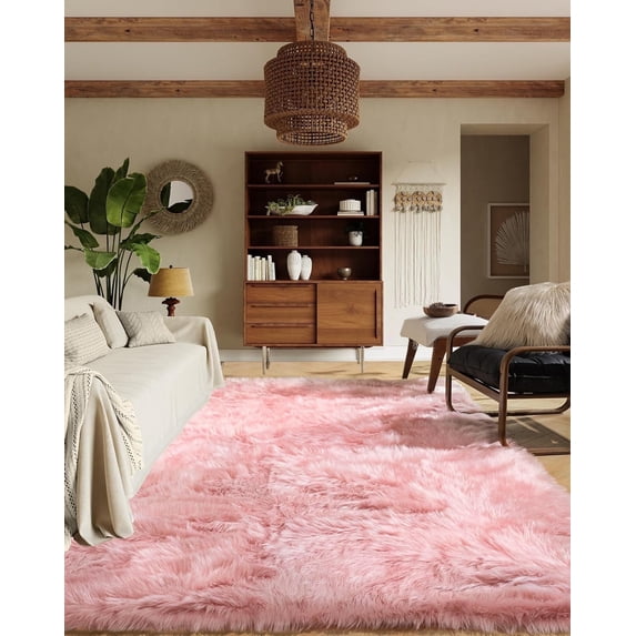 Jingle bears 5x7 Area Rug Pink Fluffy Rug Faux Fur Rug Furry Cozy Rug for Living Room Bedroom Girls' Room