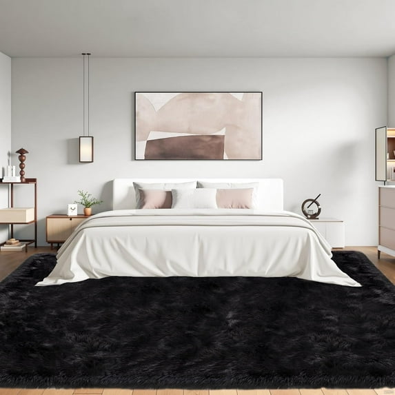 Jingle bears 8x10 Area Rug Black Fuzzy Washable Faux Sheepskin Fur Rug Large Rug for Living Room Bedroom Rectangle