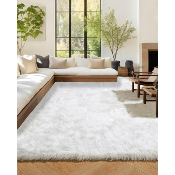 Jingle bears 8x10 Area Rug White Fluffy Fuzzy Faux Sheepskin Fur Rug Shaggy Soft Large Area Rug for Living Room Bedroom