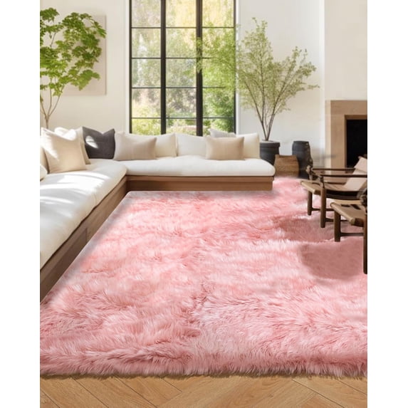 Jingle bears 8x10 Rug Pink Fluffy Large Rug Faux Fur Sheepskin Rug for Living Room Bedroom Fuzzy Furry Rug Rectangle