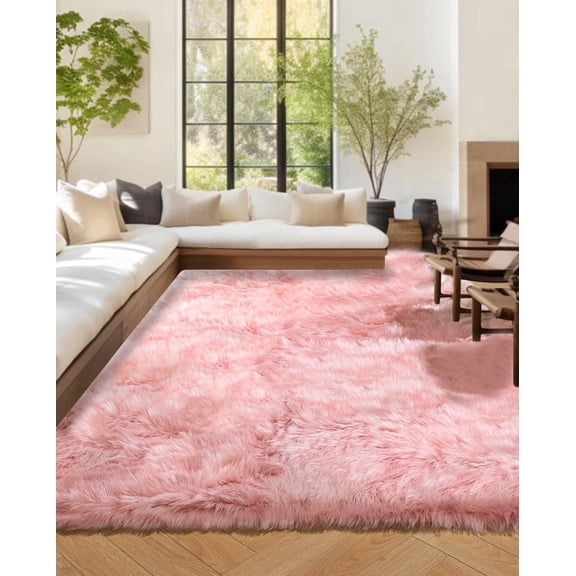 Jingle bears 8x10 Rug Pink Fluffy Large Rug Faux Fur Sheepskin Rug for Living Room Bedroom Fuzzy Furry Rug Rectangle