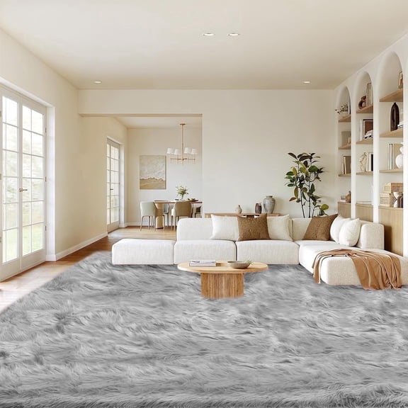 Jingle bears 9x12 Large Rug for Living Room Fluffy Plush Faux Sheepskin Fur Area Rug for Bedroom Nursury Room Furry Shaggy Rug Gray Rectangle