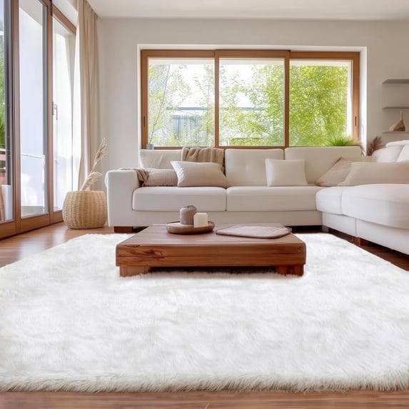 Jingle bears 9x12 Rug White Fluffy Large Faux Fur Area Rug for Living Room Bedroom Fuzzy Shaggy Rug Rectangle