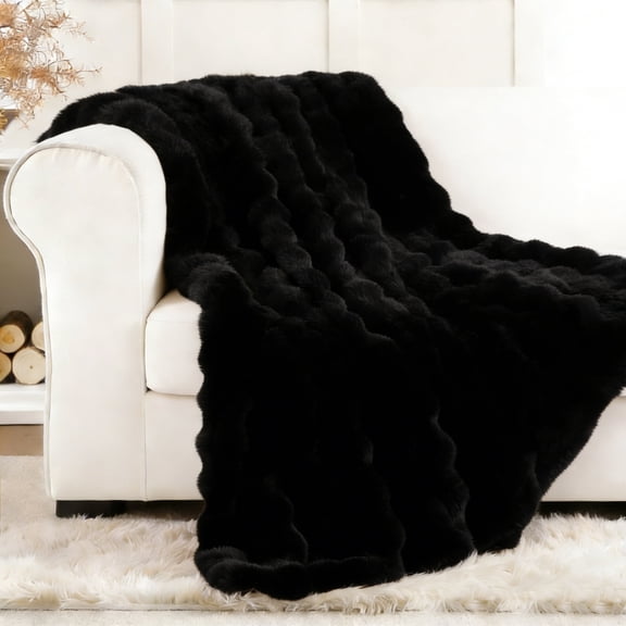 Jingle bears Black Throw Blanket Fluffy Fuzzy Faux Fur Throw Blanket for Couch Fleece Cozy Thick Blanket for Bed 50x60 inches