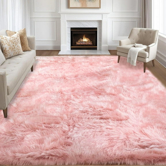 Jingle bears Fluffy Shag Rug 6x9 Plush Flufft Faux Fur Sheepskin Rug for Living Room Bedroom Washable Area Rug Pink Rectangle