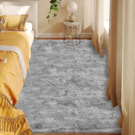 Jingle bears Gray Rug 3x5 Faux Fur Sheepskin Area Rug for Living Room Bedroom Fluffy Plush Furry Rug for Teen Room Rectangle