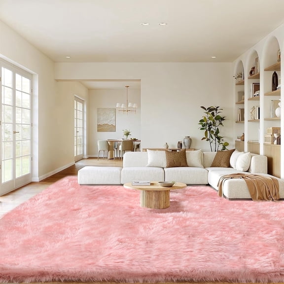 Jingle bears Large Area Rug 10x12 Pink Fluffy Fuzzy Faux Sheepskin Fur Rug for Living Room Bedroom Rectangle