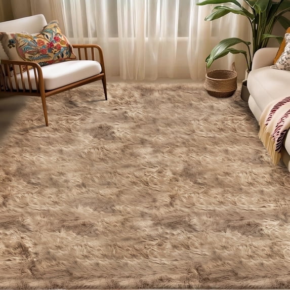 Jingle bears Light Brown Washable Rug 4x6 Fluffy Area Rug for Living Room Soft Shag Faux Sheepskin Fur Rug for Living Room Bedroom Rectangle