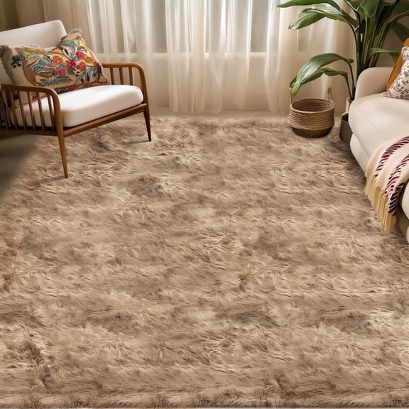 Jingle bears Light Brown Washable Rug 4x6 Fluffy Area Rug for Living Room Soft Shag Faux Sheepskin Fur Rug for Living Room Bedroom Rectangle
