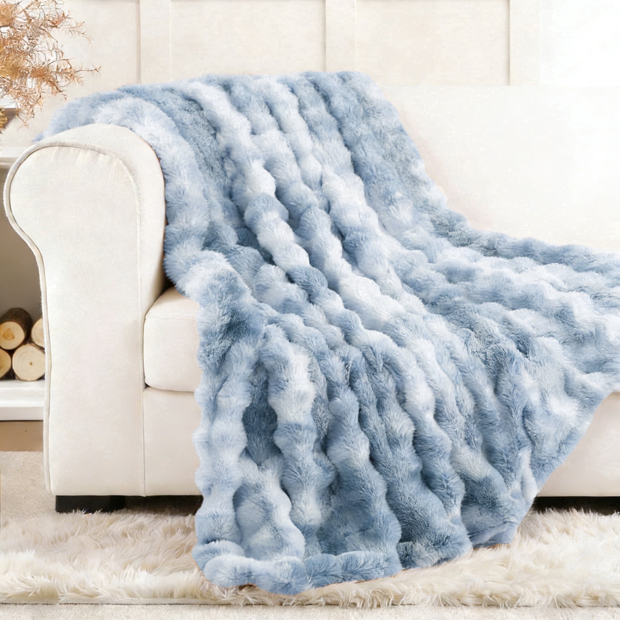 Jingle bears Soft Blanket for Couch Cozy Fuzzy Plush Faux Fur Throw Blanket for Bed Living Room 50x60 Inches Tie-Dye Blue