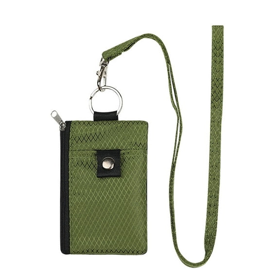 Jingswick Travel Wallet with Lanyard, Minimalist Zipper Small Wallet with ID Card Holder, Keychain for women&men ID, Cash, Keys（Green）