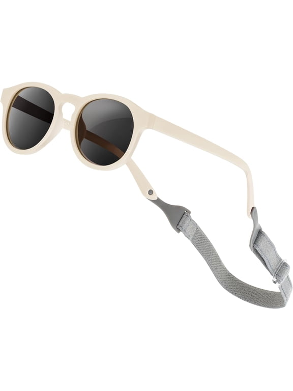Polarized Flexible UV Protection Infant Toddler Kids Sunglasses with Strap, Beige