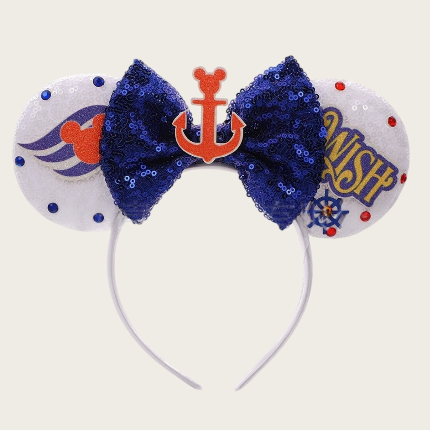 General Flash Accessory Jingzhou Binyou White Blue Sequin Ears Headband with Nautical Anchor ...