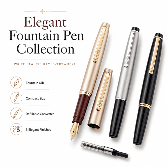 Jinhao 59 Mini Pocket Fountain Pen, Compact Metal and Resin EF Pen with Converter, Elegant Gift for Students Writers and Stationery Lovers, 3 Color OptionsChampagne Gold & Wine Red