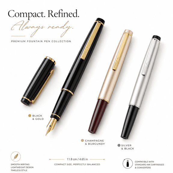 Jinhao 59 Mini Pocket Fountain Pen, Portable EF Fountain Pen with Push Cap and 3.4 mm Converter, Smooth Writer for Planners Notes and Daily Carry, Multiple ColorsChampagne Gold & Wine Red