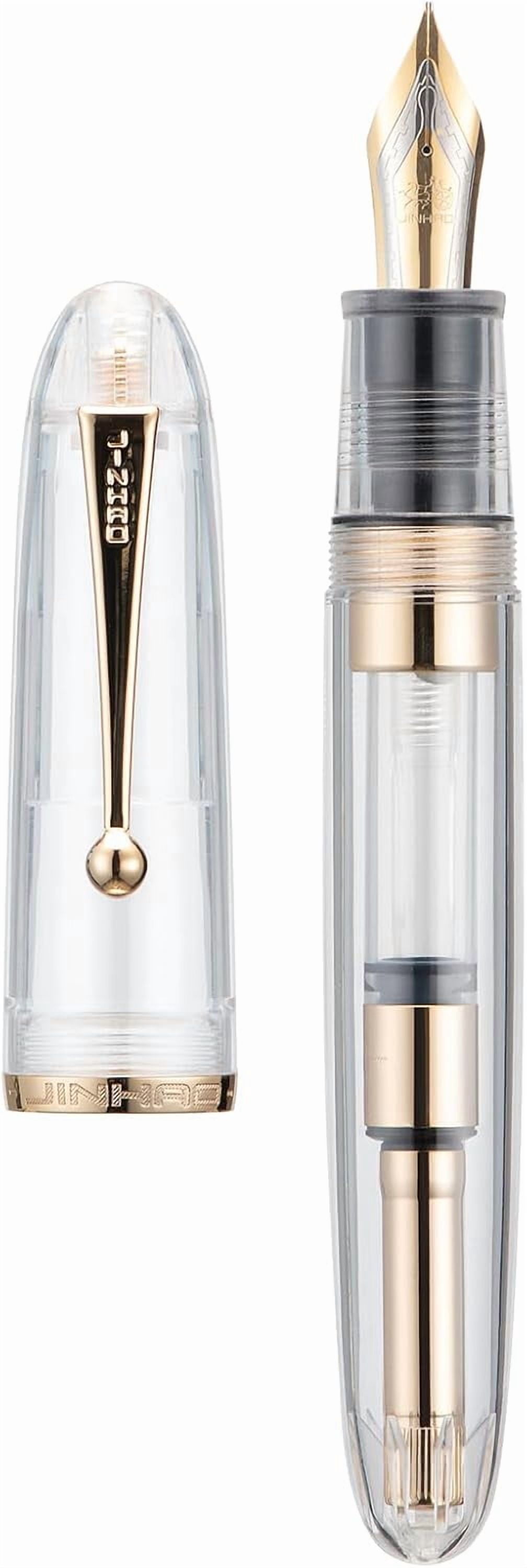 Jinhao 9019 DaDao Series Fountain Pen, Size 8 Extra Fine Nib with Large Ink Converter, Transparent Clear Design Smooth Writing Pen (Gold Trim)