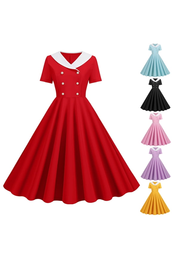 1950s Dresses for Women Vintage Rockabilly Short Sleeve Midi Dress Slim Fit Comfy Cocktail Party Evening Prom Gown Todays Purple XXL