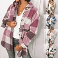 thumbnail image 1 of Jinhomg 2025 Flannel Shacket for Women Casual Loose Long Sleeve Button Down Brushed Coats Fall Winter Comfy Lapel Collared Shirt Jackets 90 Percent off Clearance Pink M, 1 of 6