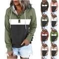 thumbnail image 1 of Jinhomg 2024 Pullover Hoodie for Women Trendy Color Block Printed Casual Sweatshirt Fall Lightweight Comfy Button Up Tops with Kangaroo Pocket Today's Deals of The Day Brown L, 1 of 6